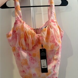 Floral Pink and Orange Sleeveless Top
